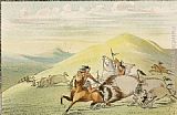 Horseback Canvas Paintings - Native American Sioux Hunting Buffalo on Horseback